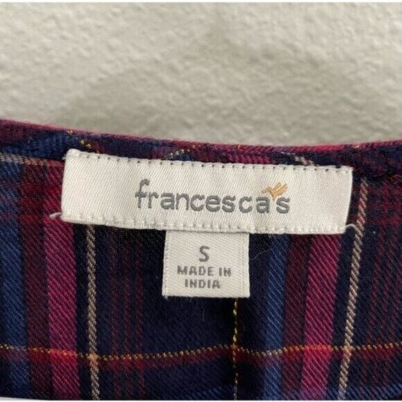 Francesca’s Western Boho Plaid Top Shabby Chic Faux Wrap Long Sleeve - Picture 4 of 6